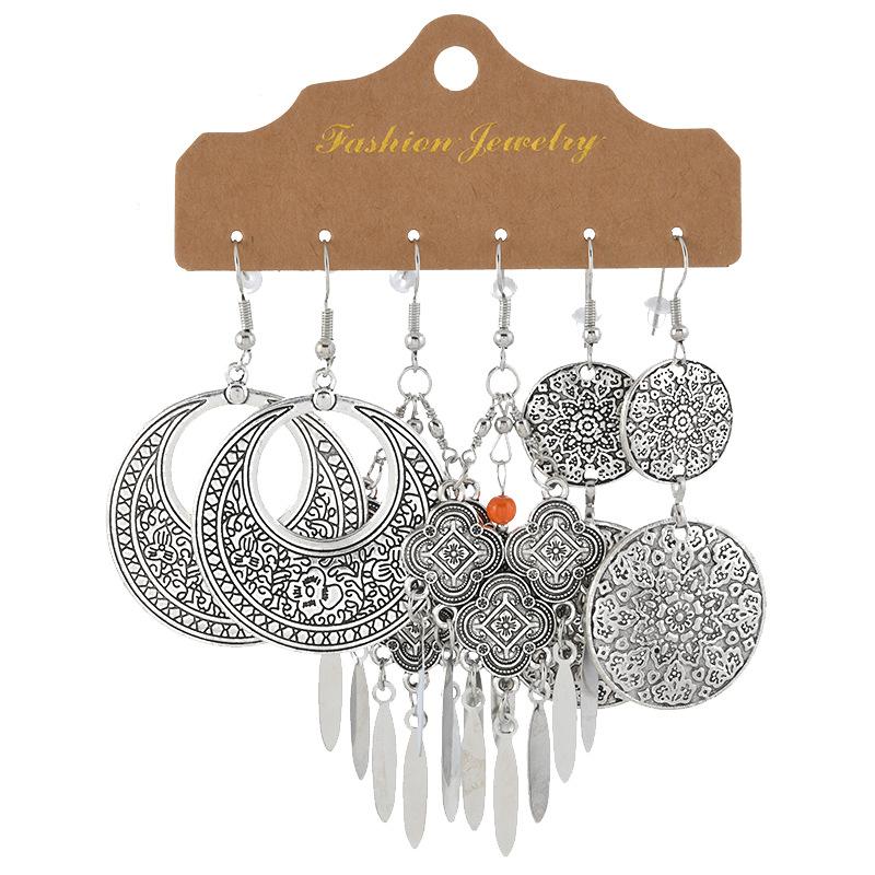 Set earrings retro niche long fringed bohemian vacation style earrings women's earrings