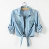 Camicia di jeans con allacciatura annodata, manica media, piccolo scialle, versione coreana, cappotto corto da donna sottile, ingrosso, disponibile