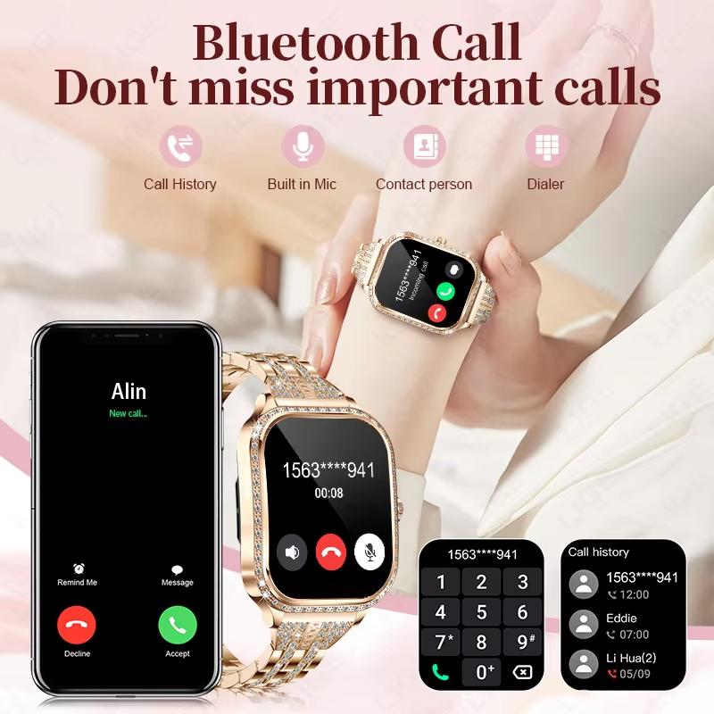 2025 New Smart Watch Women 1.75" HD Display Heart Rate Monitor IP68 Waterproof Sports Fitness BT Call Smartwatch For Lady Gift