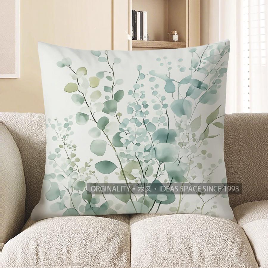 Home Decor Eucalyptus Leaf Pattern Throw Pillow For Home Pattern Cushion Cover Suitable For Sofa Bedroom Car Pillow Cover
