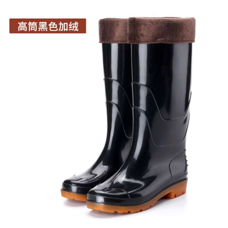 Four Seasons Rain Shoes Men's Medium Tube High Tube Non-slip and Wear-resistant Low Help Cow Reinforcement Sole Fleece Warm Water Shoes Labor Rain Bo