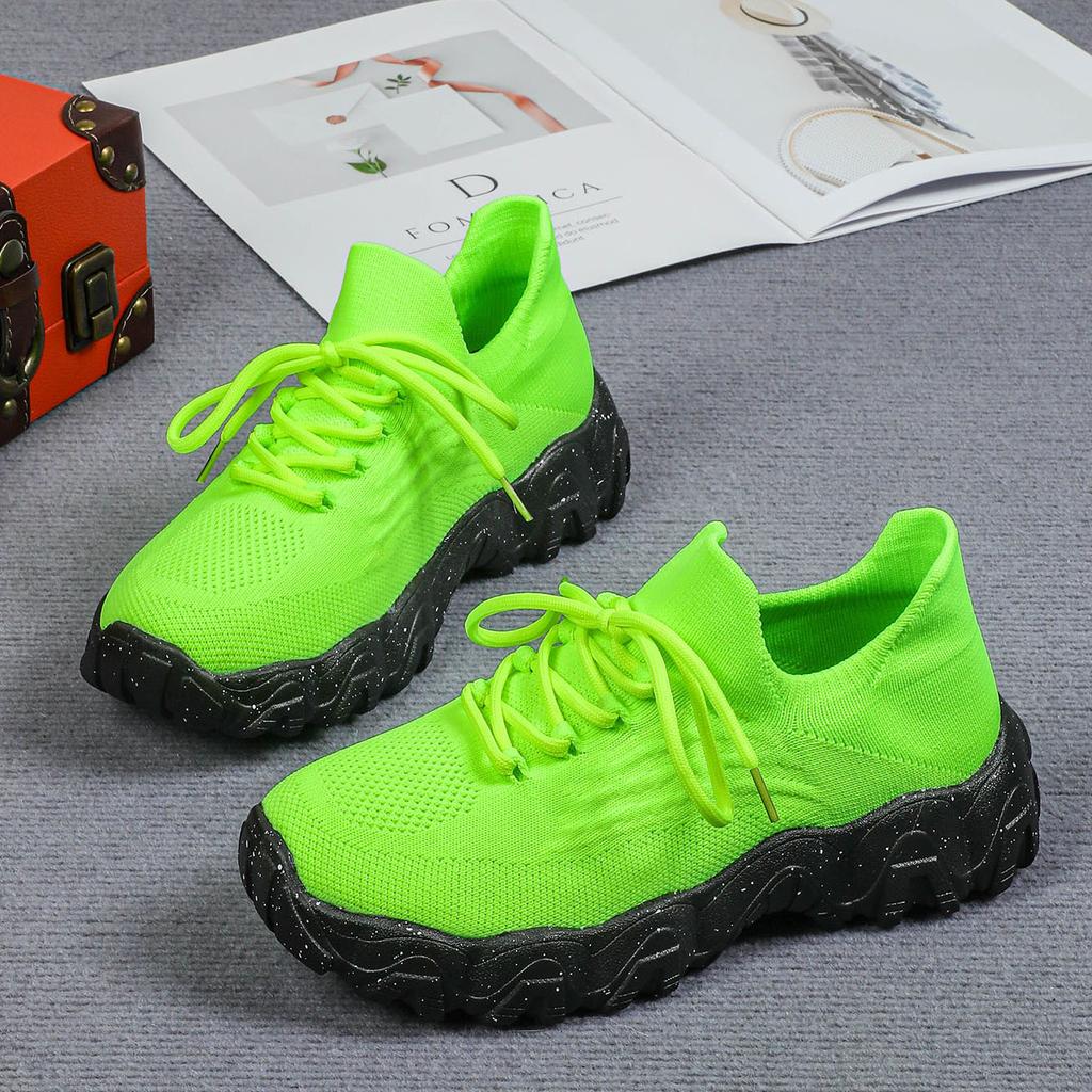 Thick Soled Sports Shoes Men Solid Color Mesh Casual Walking Shoes Slip in Sleeves Ankle Socks Shoes Tennis Female Skateboard