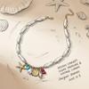 Women's Bohemian Necklace, Colorful Stone Starfish Necklace, Irregular Imitation Pearl Beaded Collarbone Chain