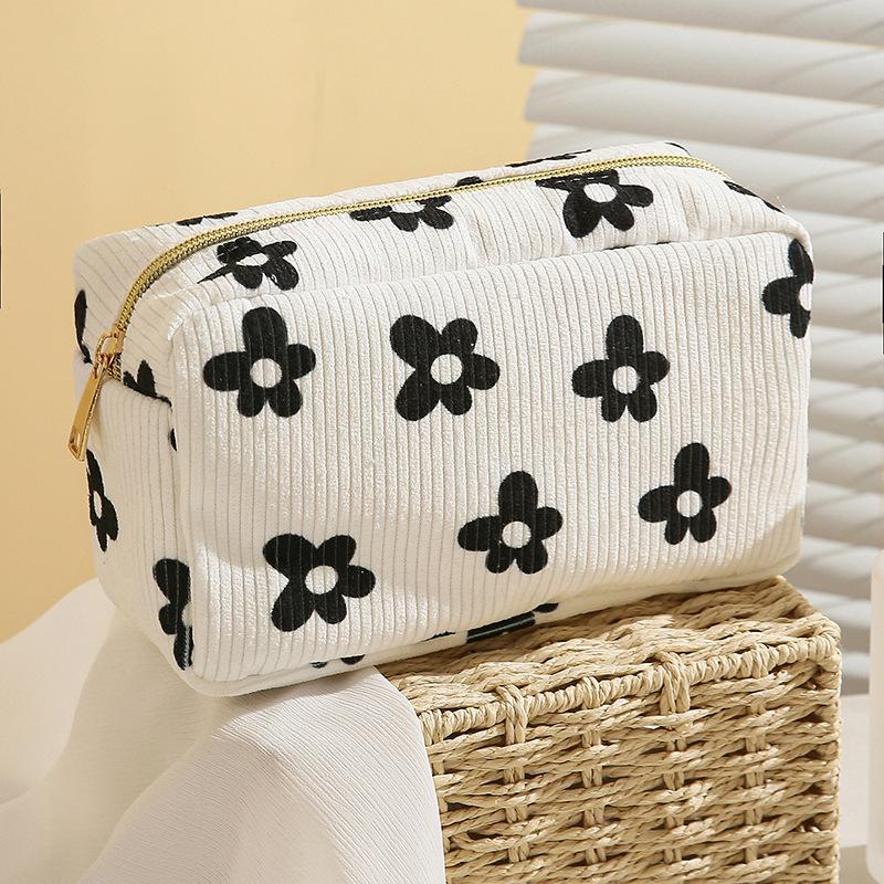Corduroy Makeup Bag Fashion Printed Large Capacity Cosmetic Bags Travel Toiletry Organizer Bag for Women Makeup Brush Storage