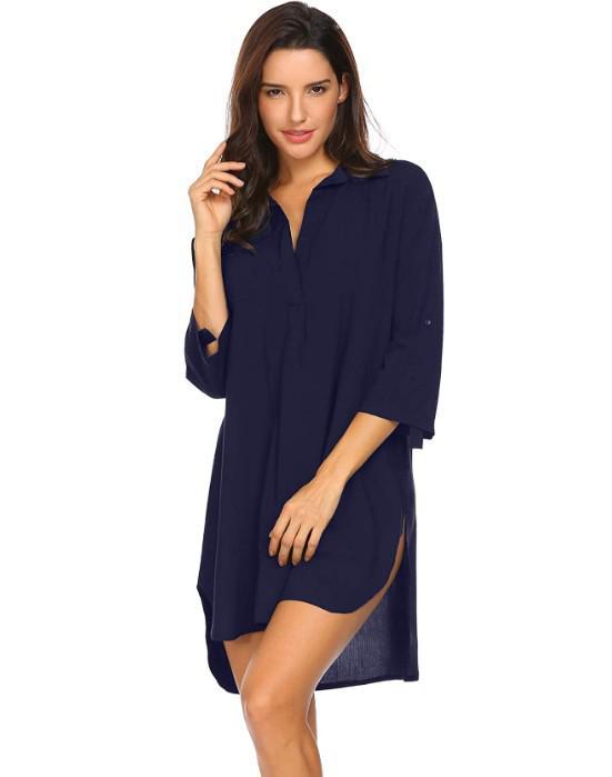 Patchwork Women's V-neck Swim Cover-up: 2025 Spring/Summer Fashion Beach Sun Protection Dress.