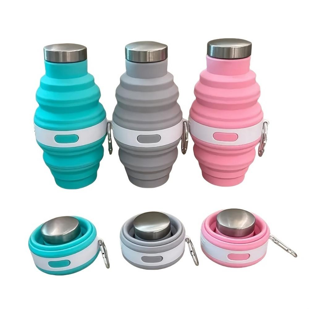 1 st Silikon Vikbar Vattenflaska, Vikbar Bärbar, Dubbelsidig Design, Utrymmesbesparande, med Krok, för Camping & Vandring