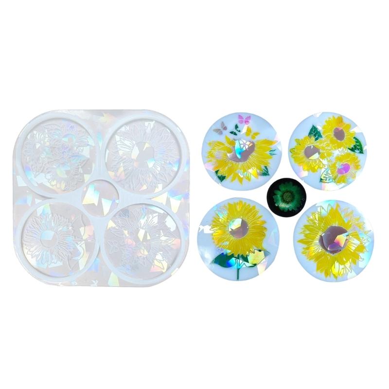 Vielseitige Silikonharzformen Holografische Becher-Tablett-Form Blumenmuster Untersetzerformen für DIY Harzguss-Bastelarbeiten