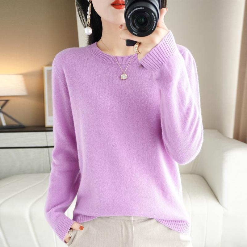 Women's Fashion Casual Solid Color Print Plus Size Autumn Winter Long Sleeve O-Neck Sweaters