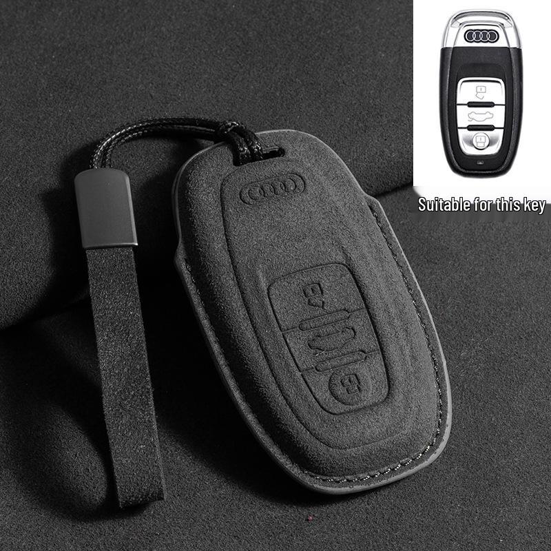 Wildleder Schlüsselhülle für neue Modelle A4L, A6L, A3, A5, A7, Q2L, Q5L, Q3, Q6, Q7, Q8e mit Schlüsseltasche & Kette