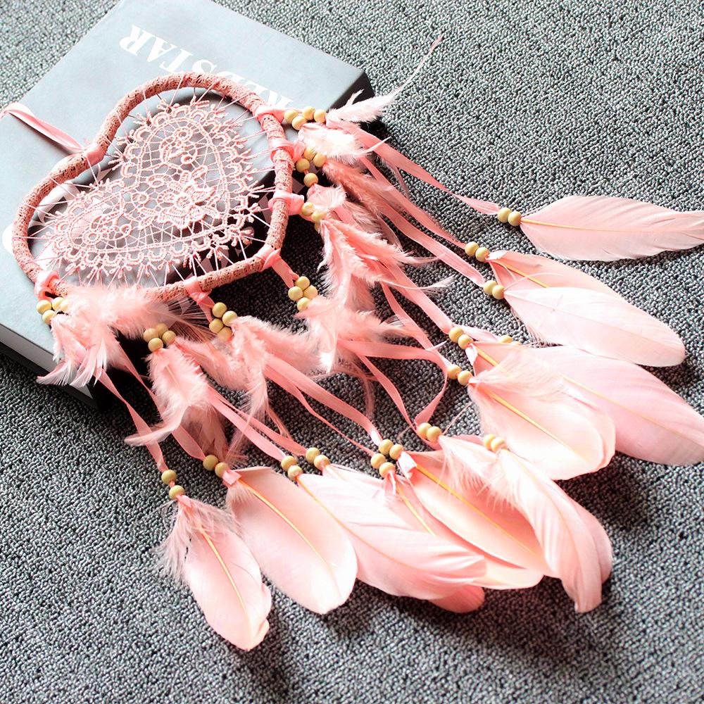 

Heart-shaped Dream Catcher Pendant with White Feathers - Handmade Wall Decoration 60*15CM