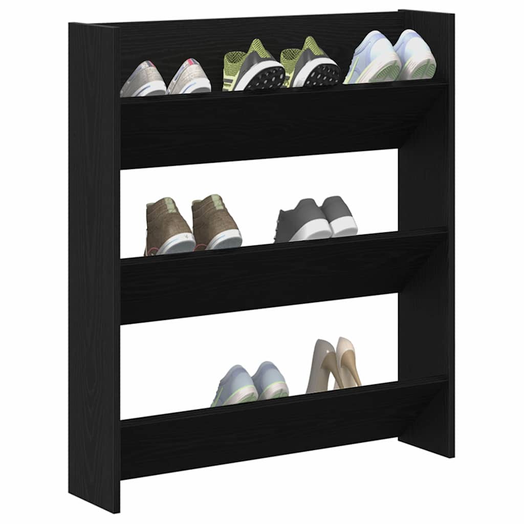 Shoe Cabinet Black Oak Effect 80 x 18 x 90 cm Engineered Wood