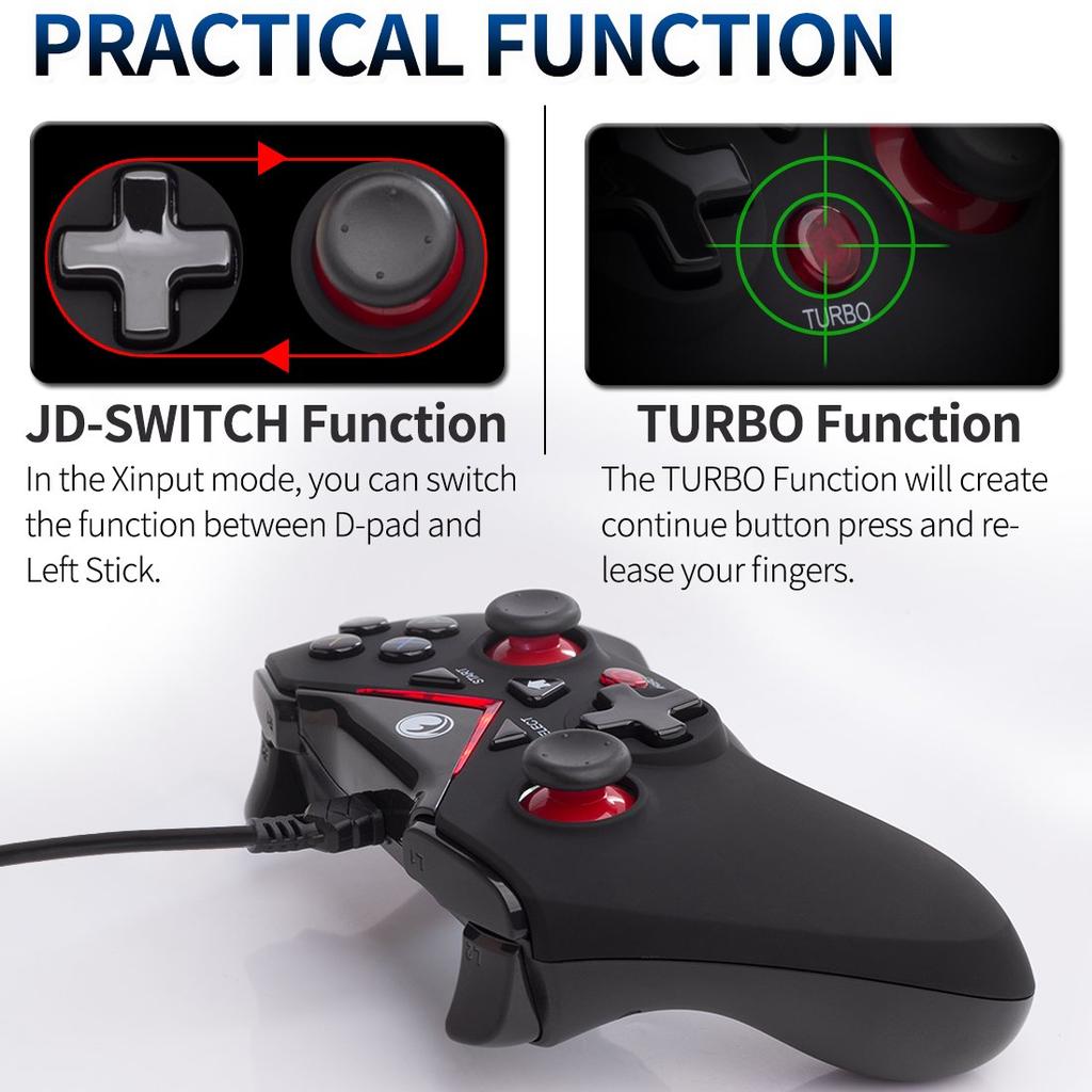 IFYOO Wired USB Game Controller Gamepad Joystick Steam Android PS3 V-one (Windows XP/7/8/10) & & & - [Red]