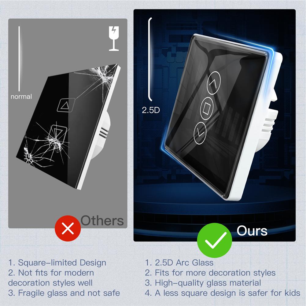 LangYeao WiFi Smart 2.5D Arc Glass Touch Panel Curtain Switch for Roller Blinds Shutters APP Control Work With Alexa Google Home