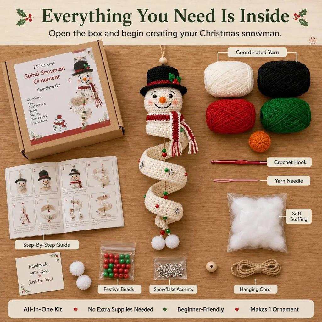 Christmas Crochet Spiral Ornament DIY Kit Handmad Kit Snowman Santa Tree Hanging Pendants Beginner Xmas Home Decor Holiday Gift