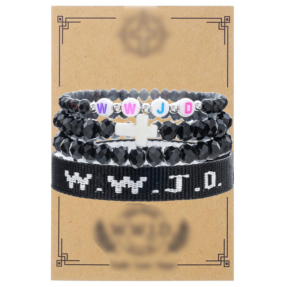 Wwjd Kreuz Armbänder mit Perlen Handgefertigt Geometrisch Polierte Steine Für Männer Frauen Freundschaft Und Glaube