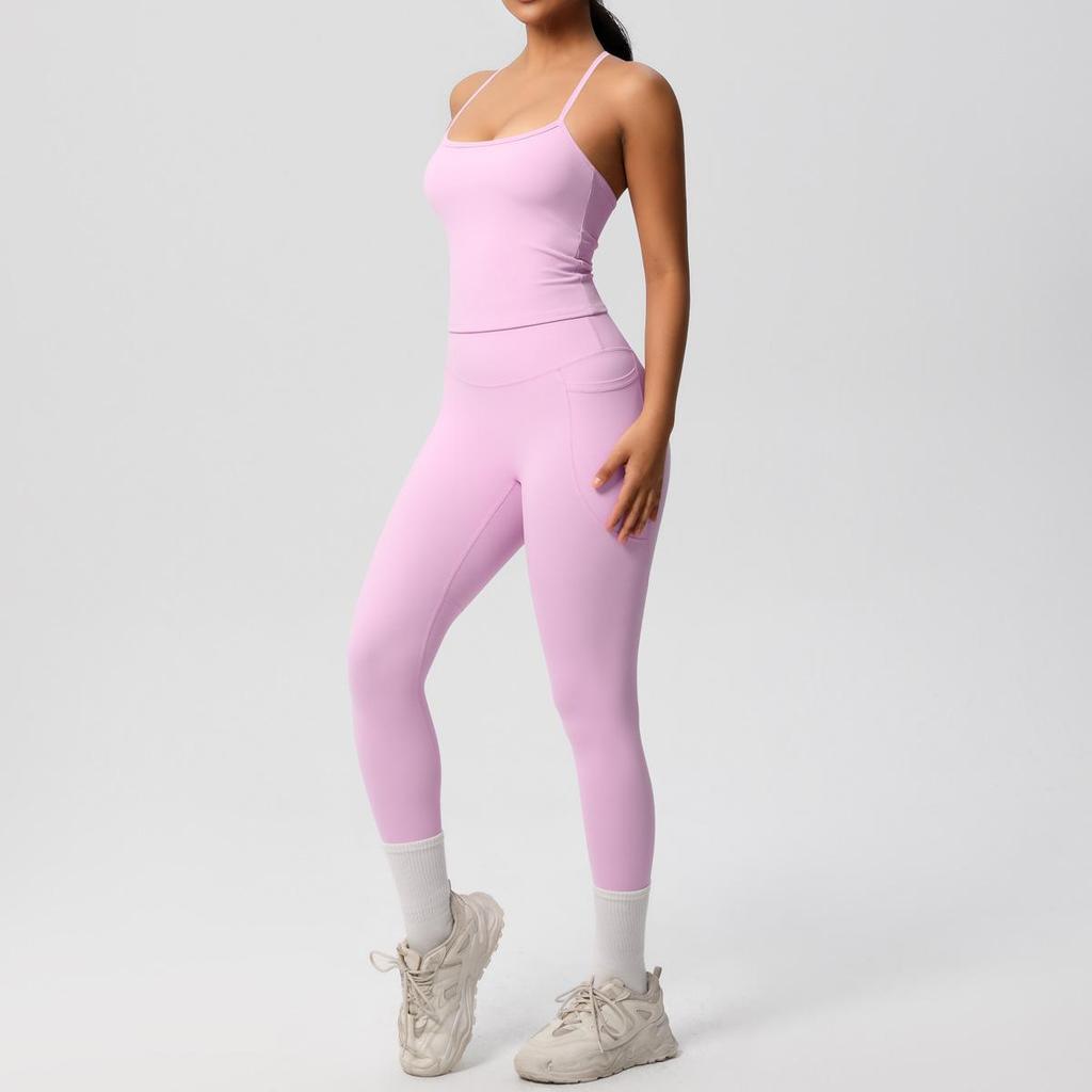 European & American Tight-Fit Brushed Yoga Vest Two-Piece Set for Women: Sports, Casual, Outdoor Running & Fitness