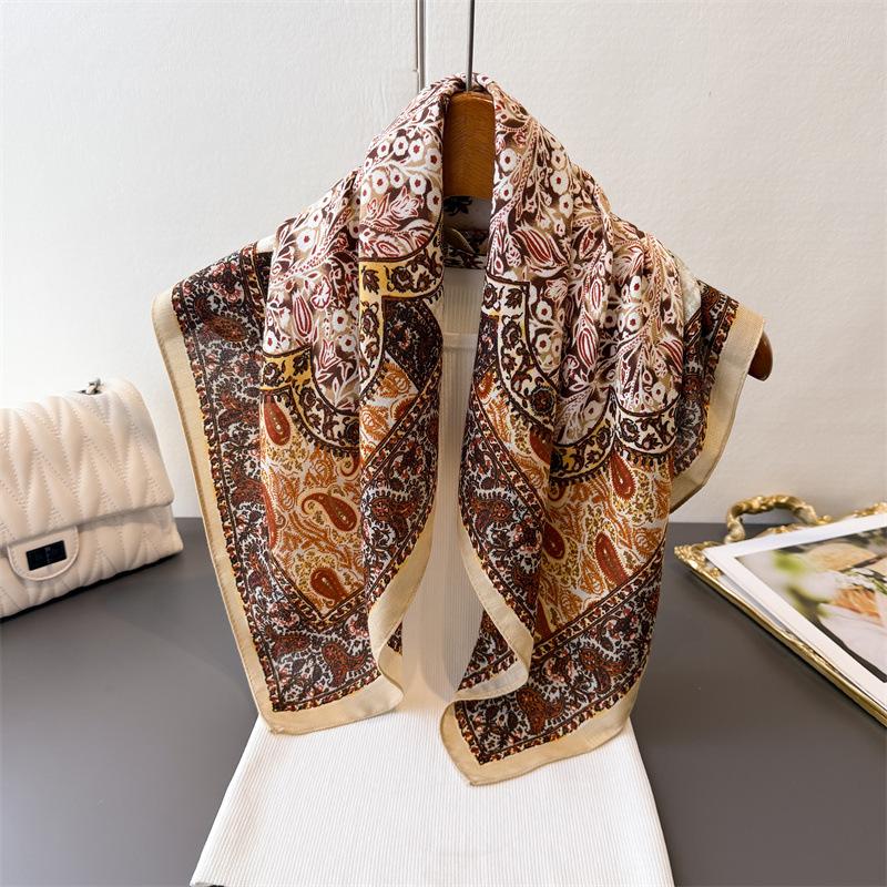 Retro Paisley Print Decoration Soft Foulard Bandana Cotton Feel Headscarf Spring Autumn Warm Wraps Women 65*65cm Square Scarves