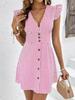 European American Women's Striped V-Neck Flutter Sleeve Dress - Summer Fashion 