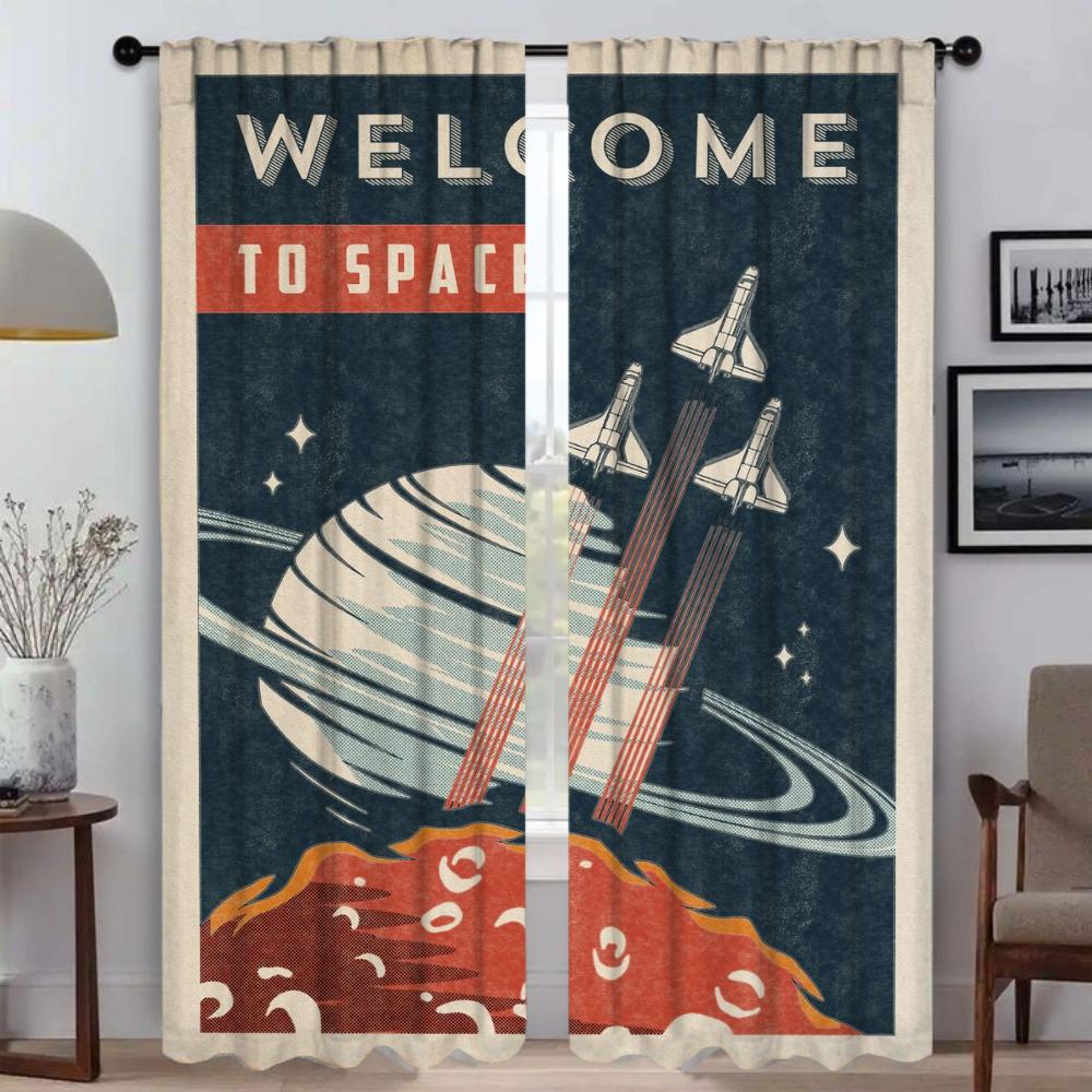 Curtains Child Room Extraterrestrial Blackout Curtain for Room 2 Panel Home Interior Curtains Shades Halloween Decoration Living
