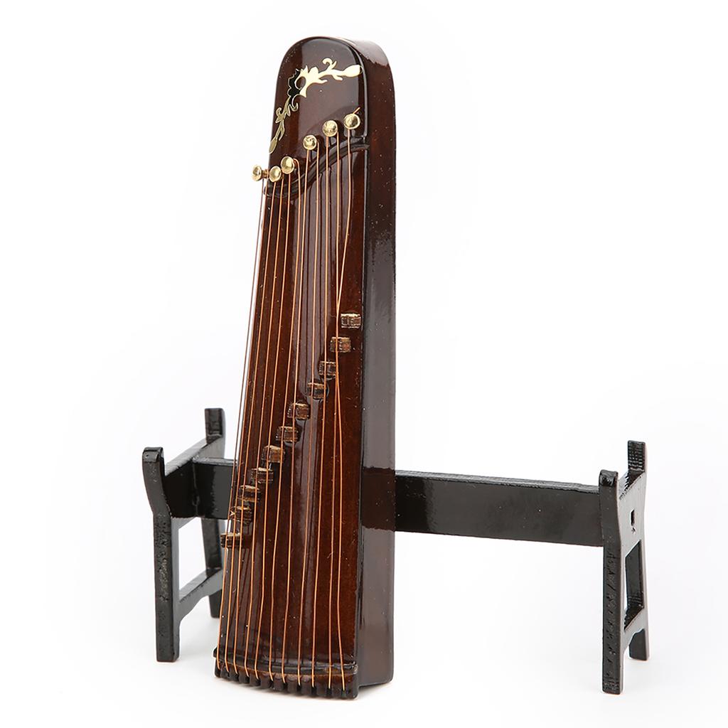 Miniatyr Kinesisk Sitermodell Tre Musikkinstrumentmodell Skrivebordsdekorasjon Gaver 10cm