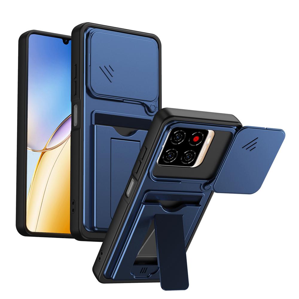 KEYSION Card Slot Holder Bag Phone Case for ZTE Blade A56 Slide Camera Protection Kickstand Shockproof Cover for Blade A56 Pro