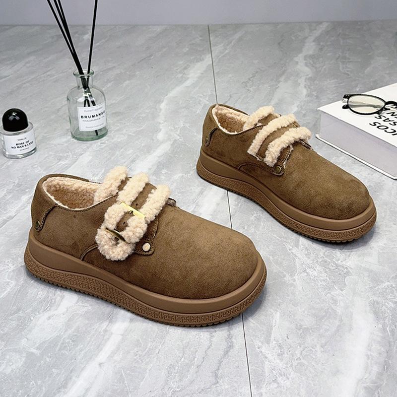 Thick-soled snow boots women's winter velvet 2025 new one-pedal retro Boken shoes lightweight fluffy cotton shoes