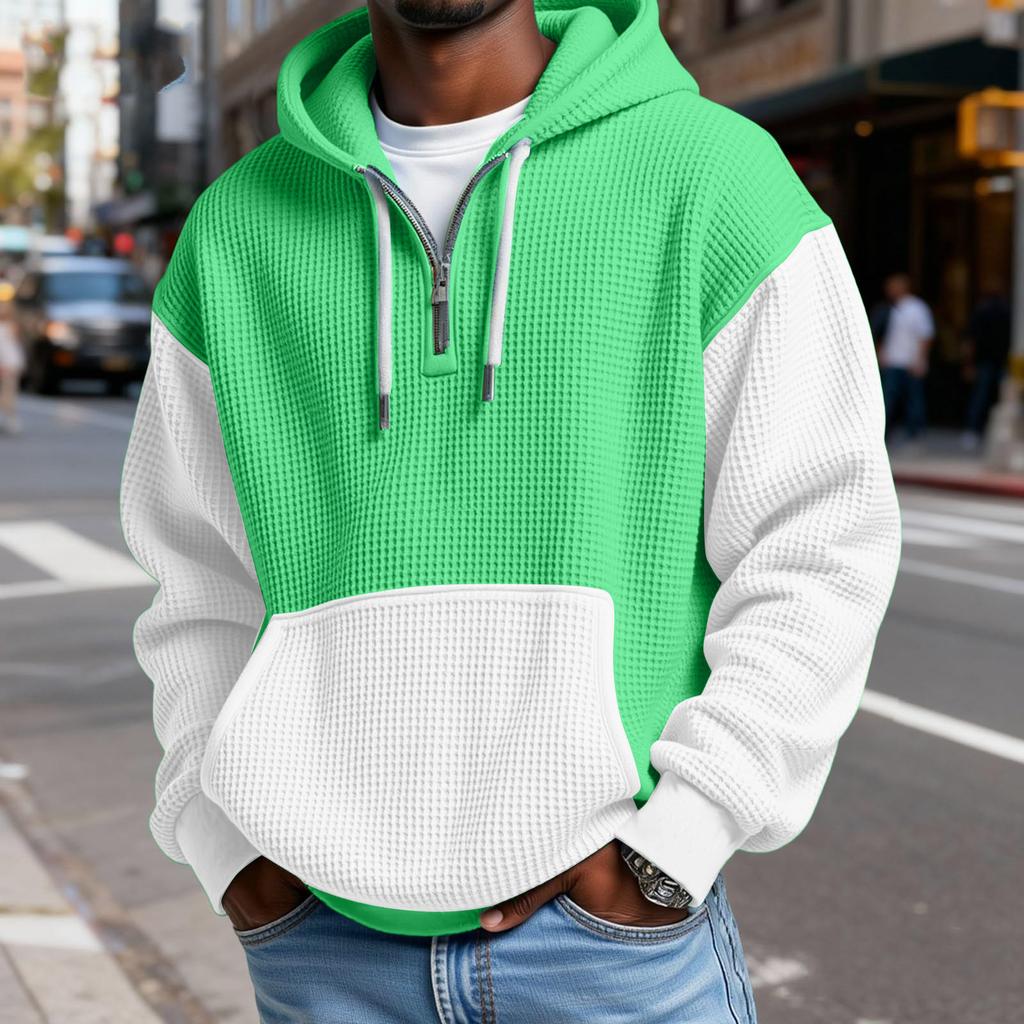 Sudadera con Capucha para Hombre de Moda Trendy con Media Cremallera, Pulóver, Textura Polar Gruesa