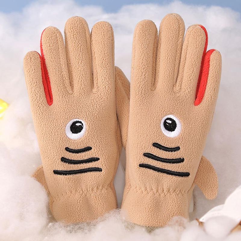 Children's men's and women's velvet autumn and winter Austrian velvet students riding skin-friendly outdoor warm and cold-proof cute cartoon gloves