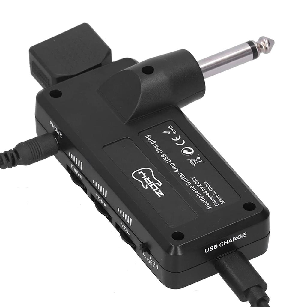 Guitar Headphone Amplifier, Electric Guitar Bass Headphone Amplifier with Audio Cable Adapter, USB Charging, Guitar Accessories