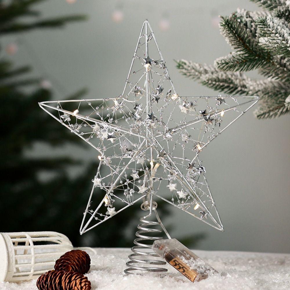 Pearl Wire Christmas Tree Star Topper Gold Iron Sparkling Night Light  Party Decor
