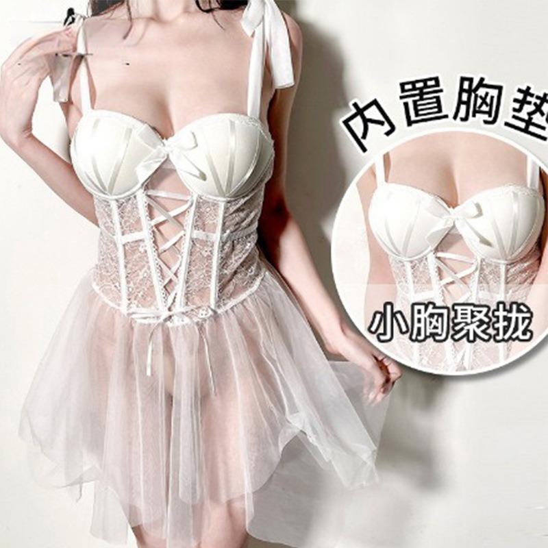 Sexy Sex Lace Gathering Perspective Pure Desire Uniform Backless Chest Pad Sex Underwear Set