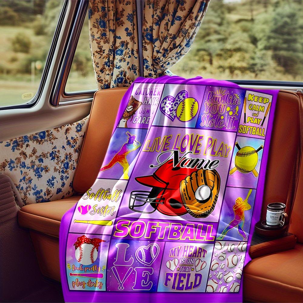 Softball Player Sunflower Blanket Personalized Name Soft Comfortable Stylish Blanket Car Blanket Perfect For Travel Camping Outdoor Home Suitable For