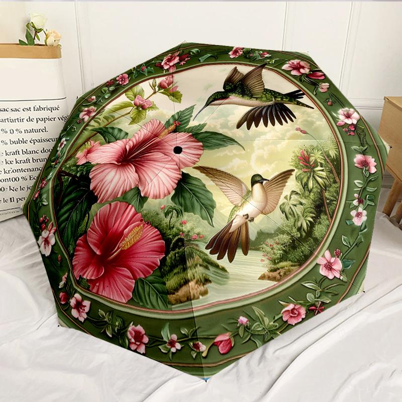 Hummingbirds And Roses Garden 8-Frame for Travel, Camping, Casual Lightweight Portable Umbrella, Essential for Every Family Holidays Birthday Gift