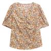 Floral Short Sleeve Chiffon Shirt for Women's Summer New Korean Version Top Loose V Neck Print Bottoming Blouse M-3XL