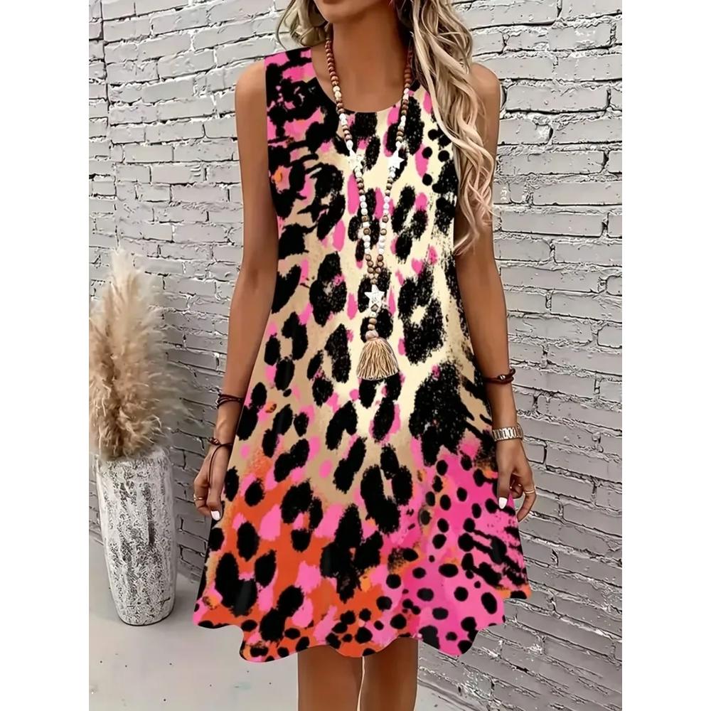Comfortable Loose Round Neck Sleeveless Dress Comfortable Versatile Casual Dresses S