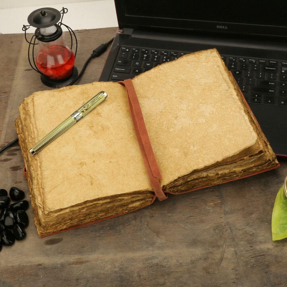 Vintage kožený deník kniha Shadow Grimoire Starožitné Deckle Paper Heart