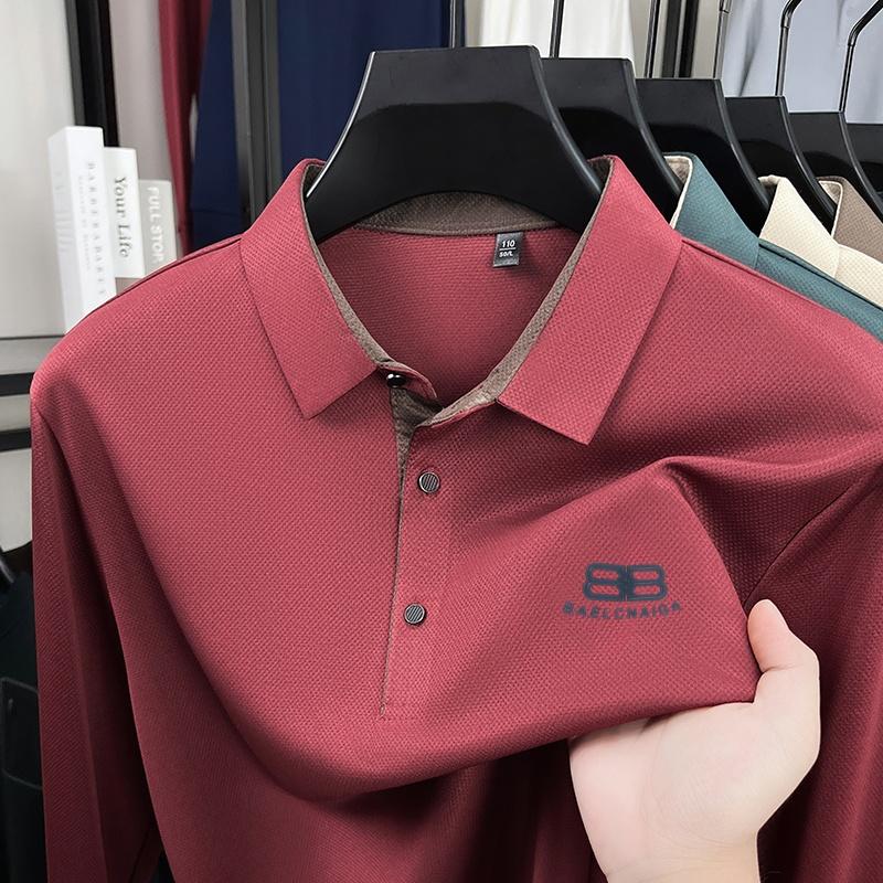 Men s Lapel Long Sleeve T-Shirt Autumn Exquisite Print Soft Classic Casual Business Trend Men swear M