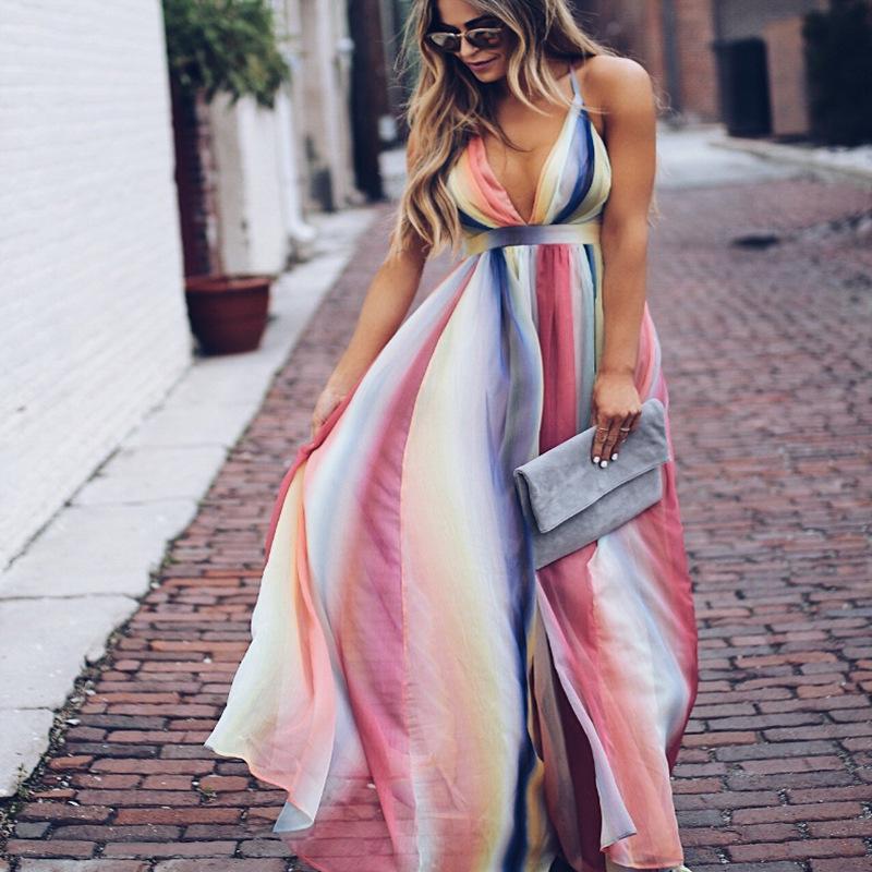 

Women s Printed Chiffon Bohemian Spaghetti Strap Maxi Dress 3XL