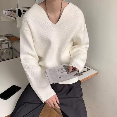 Men's High-End Loose French Knit V-Neck Sweater with Cutout Collar