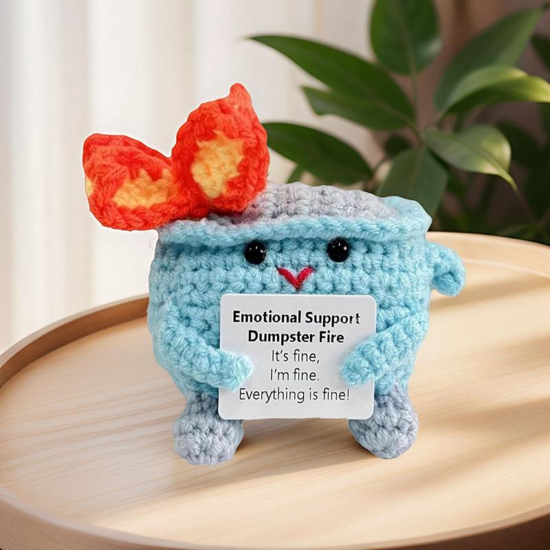 Mini Crochet Doll Card Fire Extinguisher Trash Can Funny Positive Energy Handmade Creative Gift