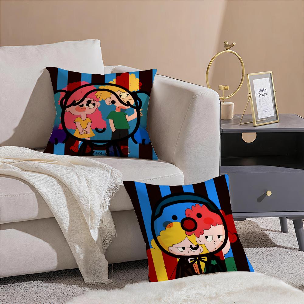 Cute Cartoon Couple Cushion Cover Anti-dustmite Pillowcase Invisible Zipper Silky Short Plush Sofa Cushion Cover