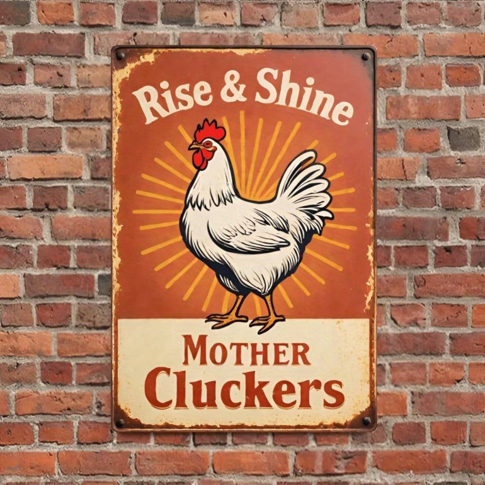 Metal Sign Rooster Vintage Kitchen Wall Decor Rustic Farmhouse Tin Poster