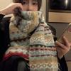 Warm Fair Isle Style Scarf Printed Winter Wool Neckerchief Retro Jacquard Knitted Scarf  Winter