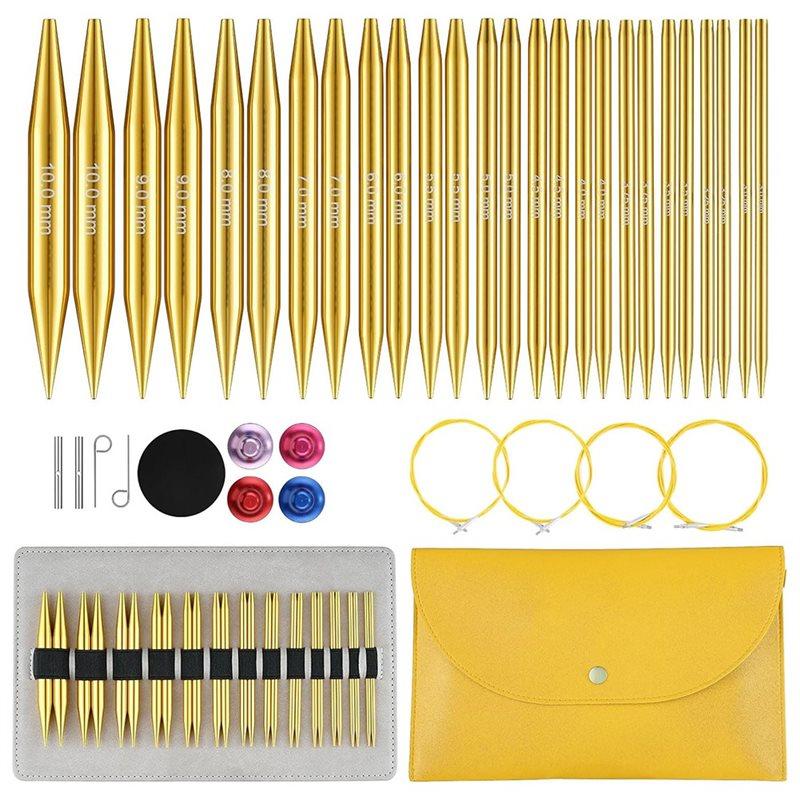 

A84E-Circular Knitting Needle Set, Interchangeable 13 Pairs(3Mm-10Mm) US 2.5-15 With 16, 24, 32, 40 Inch Cables, Accessories