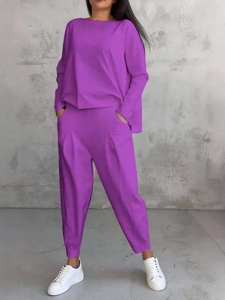 2024 Damen Unregelmäßiges Langarm-Sweatshirt und Haremshose Set