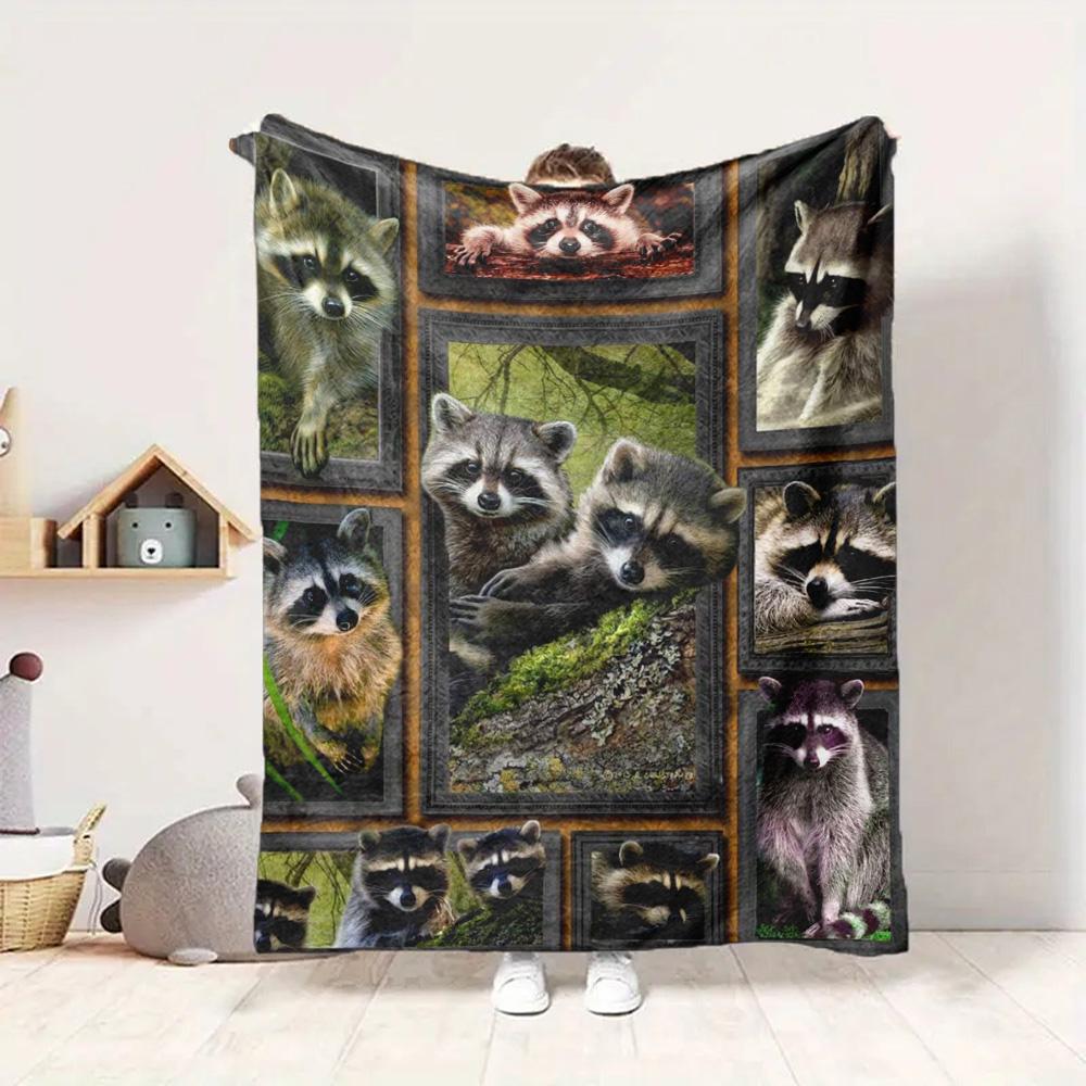 Raccoon Collage Flannel Blanket Throw Blanket Soft Warm Sofa Bed Camping Car Home Decor Unique Christmas Gift C930344