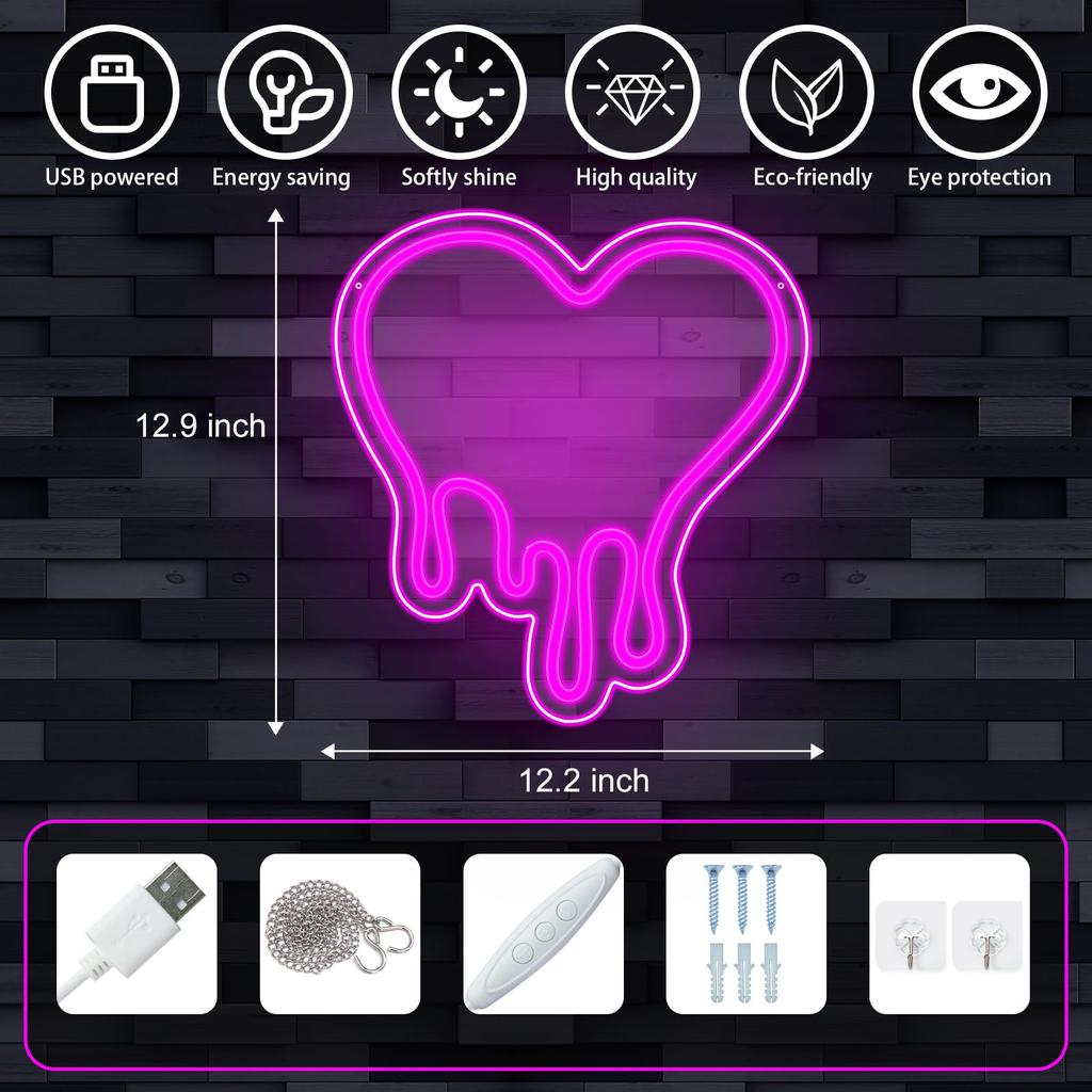 ENUOLI Heart Neon Sign USB Dimmable Wall Light Direct from Japan