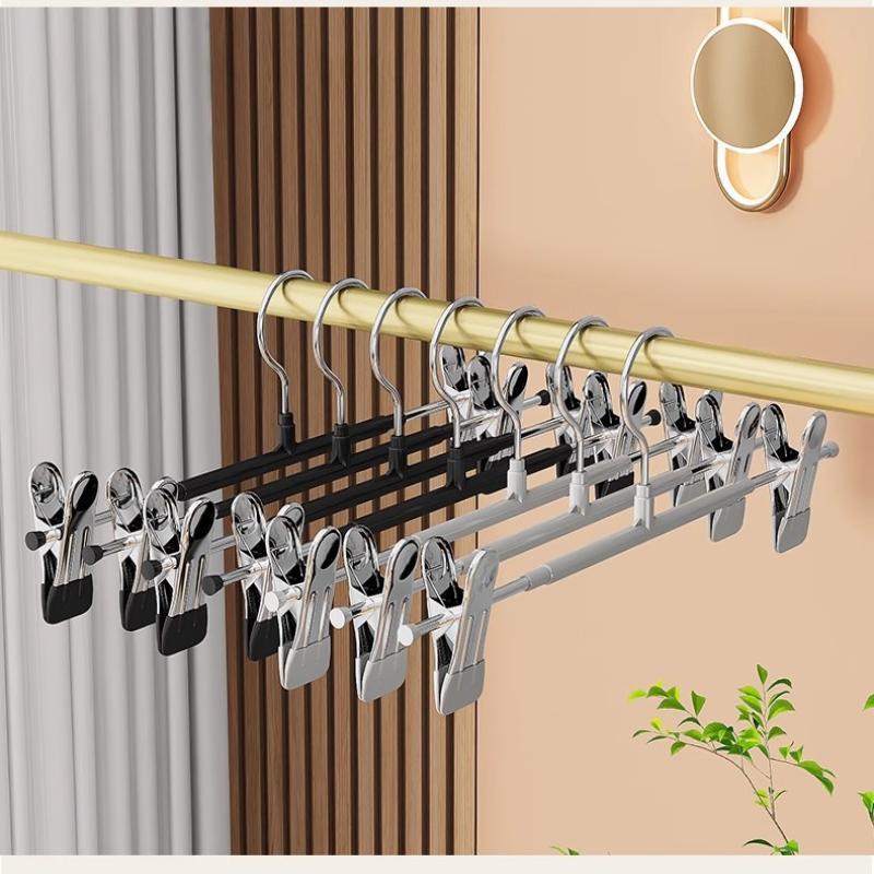 12Pcs Adjustable Metal Hangers With Clips, Non-Slip Space-Saving For Pants/Skirts & All Garments, Keep Clothes Tidy & Organized