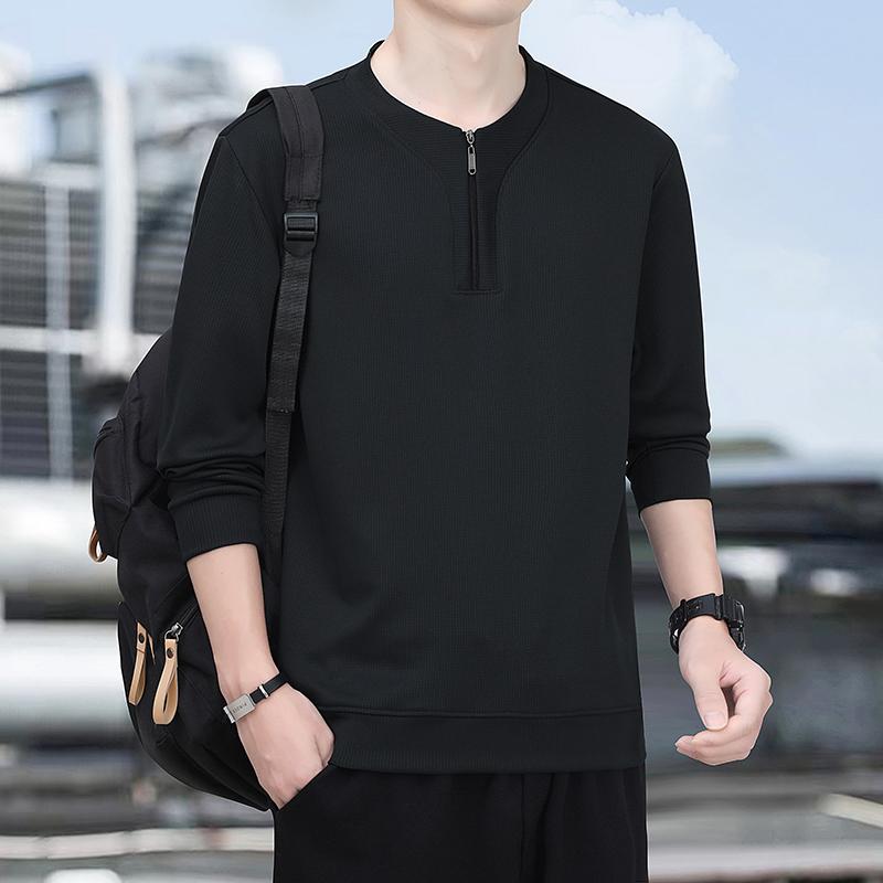 

Повседневный свитшот на осень и зиму, пуловер со стойкой, модный, полузастежка-молния, однотонная рубашка с длинным рукавом M чёрный