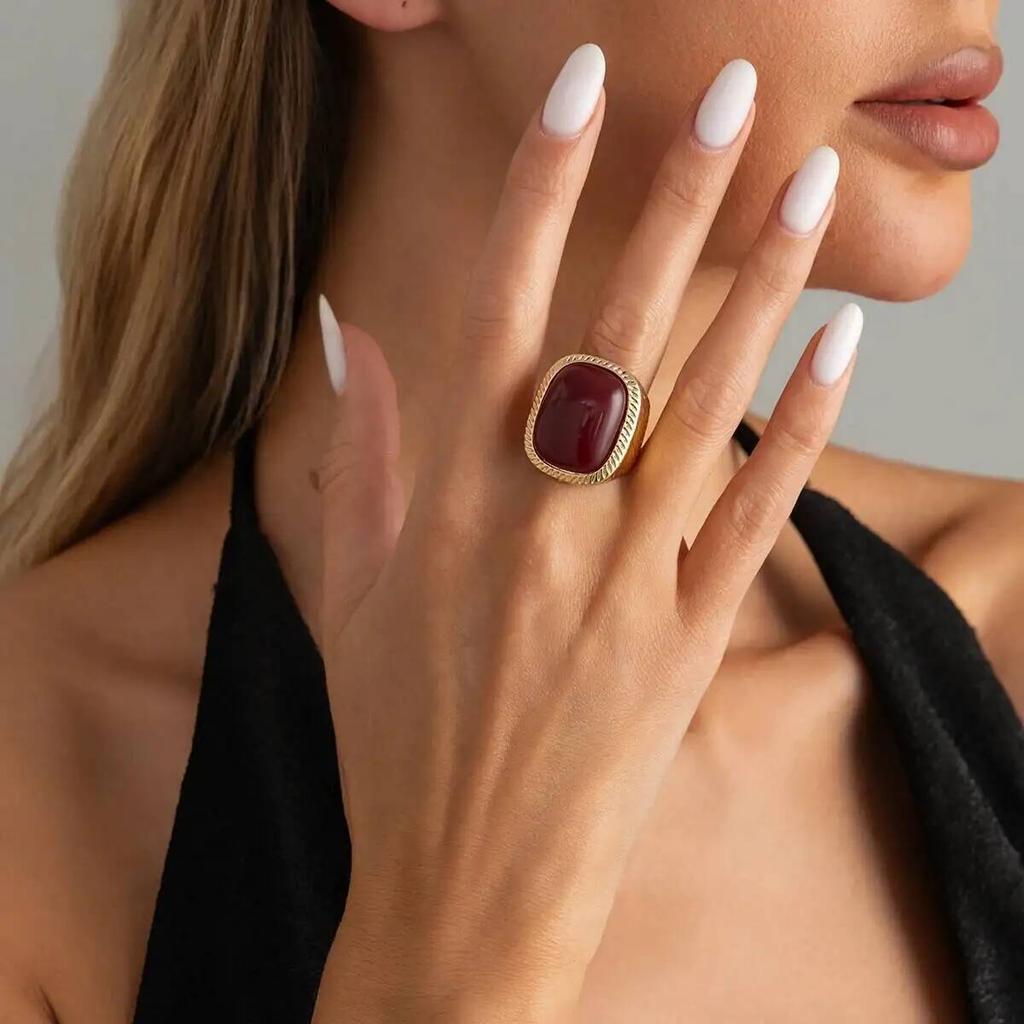SHIXIN Vintage Exaggerated Square Acrylic Rings for Women Trendy Metal Open Ring Unique Couple Party Banquet Jewelry Accessories